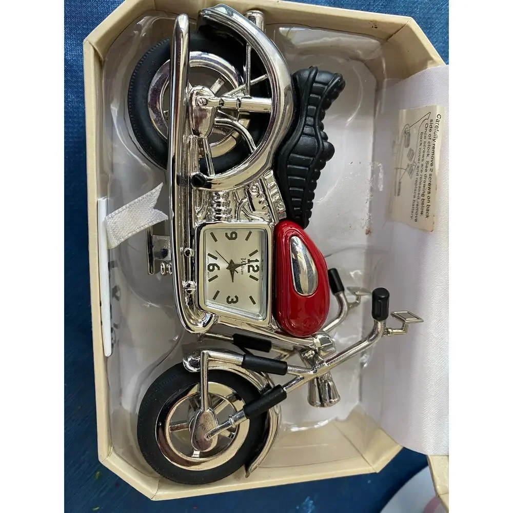 Waltham Motorcycle Mini Clock Desk Clock Red Chrome Collectible w/ Box Japon